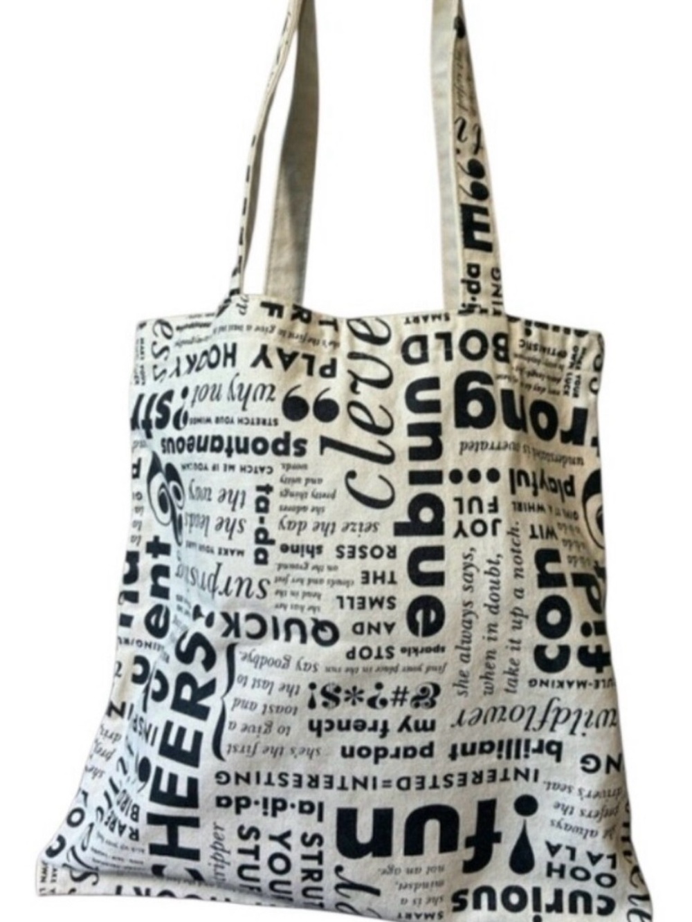 Canvas Text Print Tote Bag in Black and White